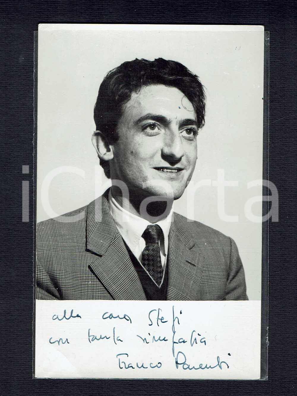 Autografo originale 1965CA Franco PARENTI Autografo originale  su cartolina d’epoca 1