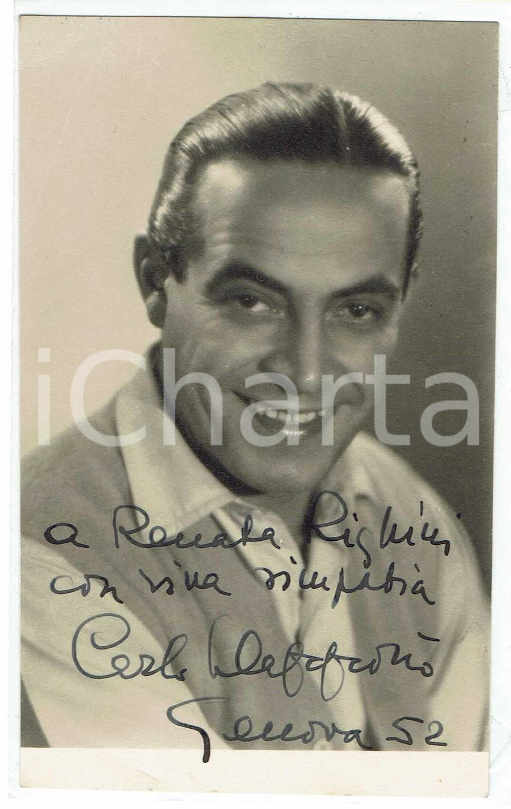 Autografo originale 1952 Carlo DAPPORTO Autografo originale su fotografia 1
