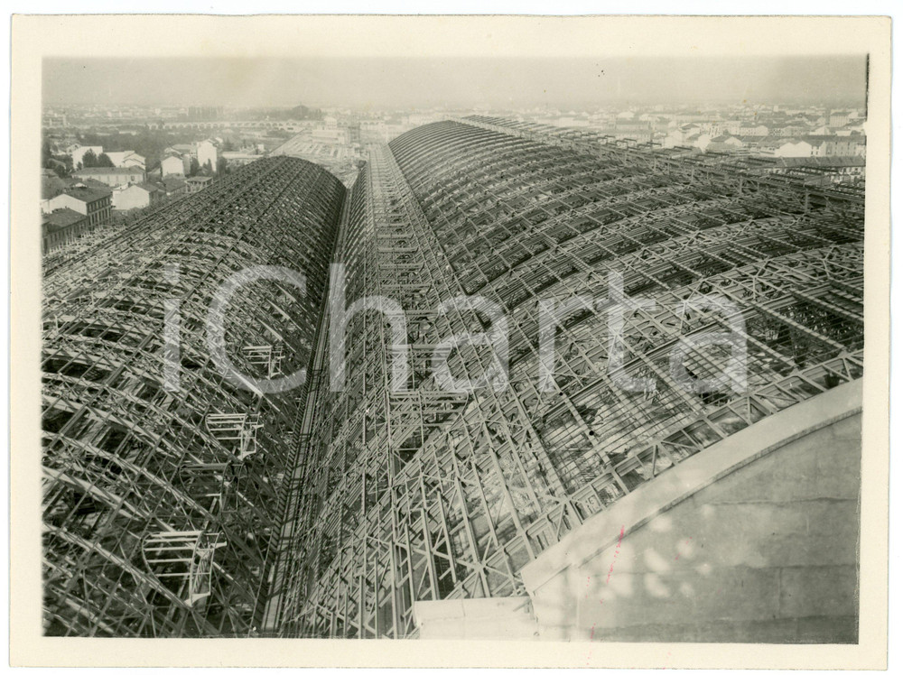 Fotografia d epoca originale 1930 MILANO Cantiere nuova Stazione Centrale  Costruzione delle navate  Foto 1