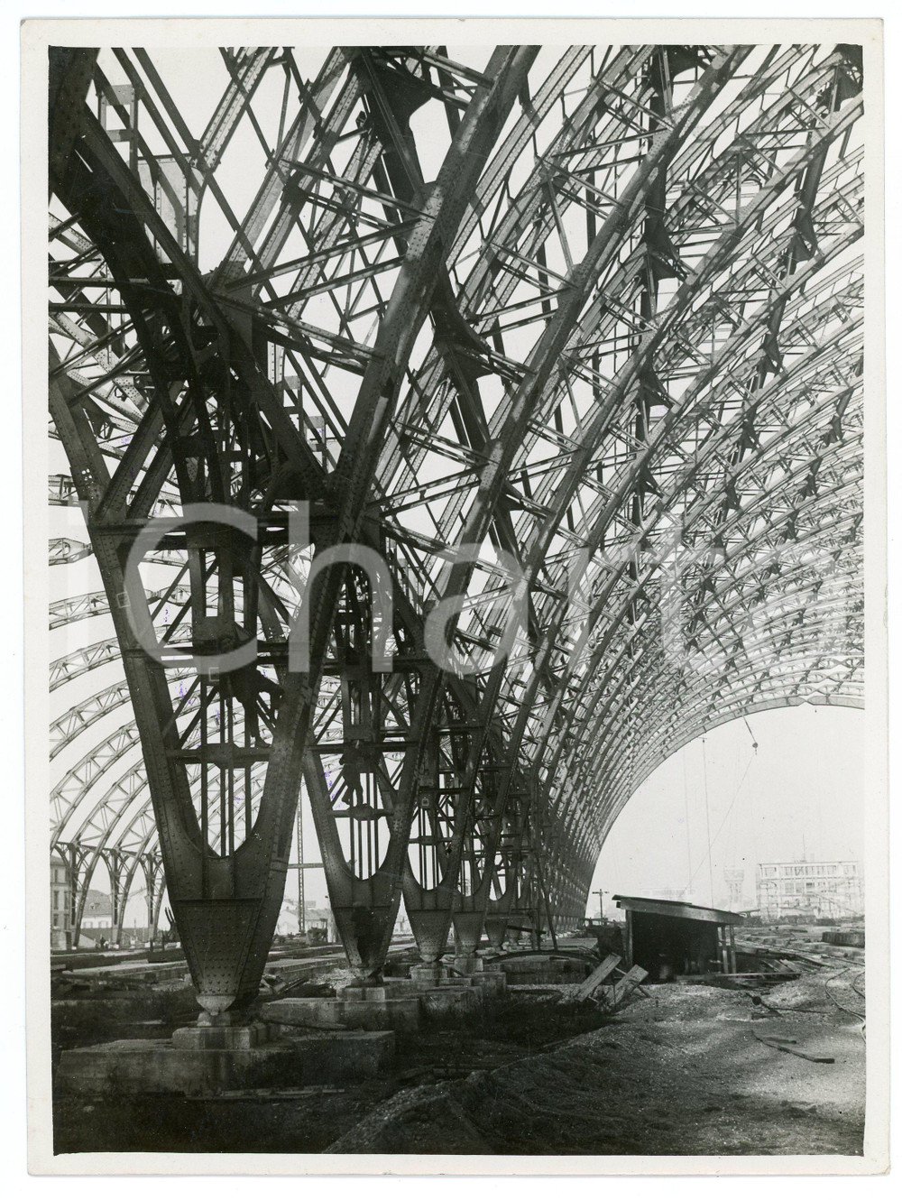 Fotografia d epoca originale 1929 MILANO Cantiere nuova Stazione Centrale  Costruzione delle navate  Foto 2 1