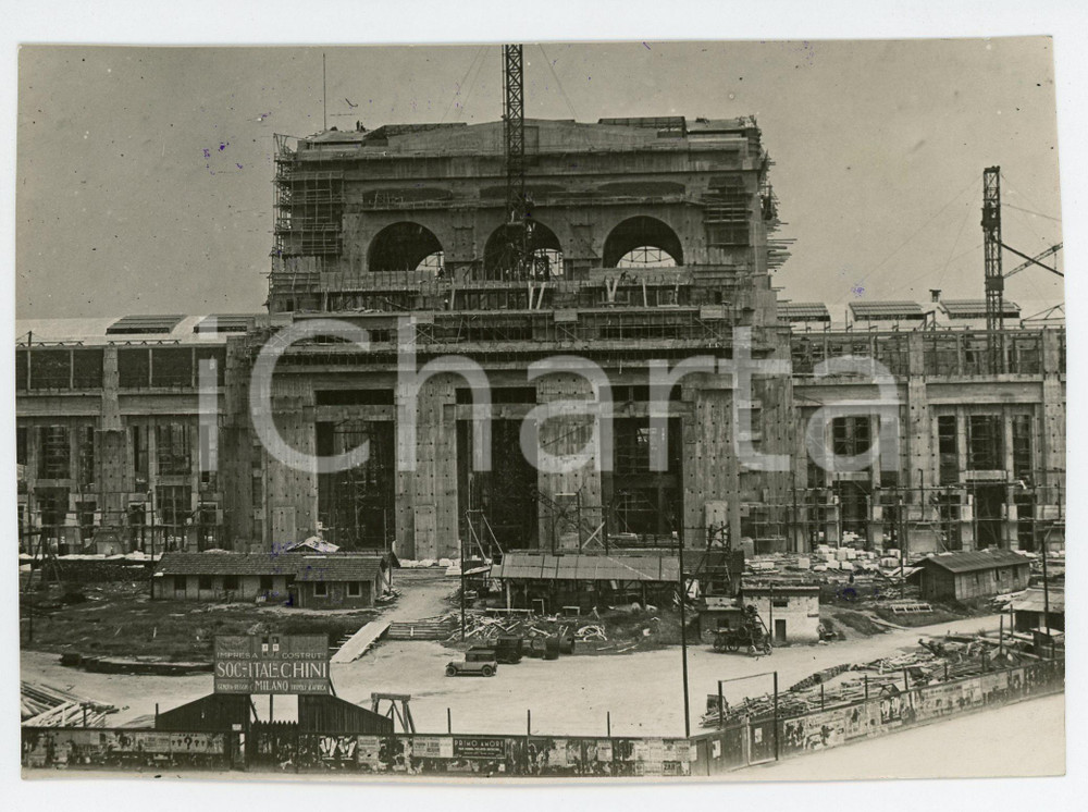Fotografia d epoca originale 1925 ca MILANO Cantiere nuova Stazione Centrale  Soc. Ital. CHINI  Foto 17x12 1