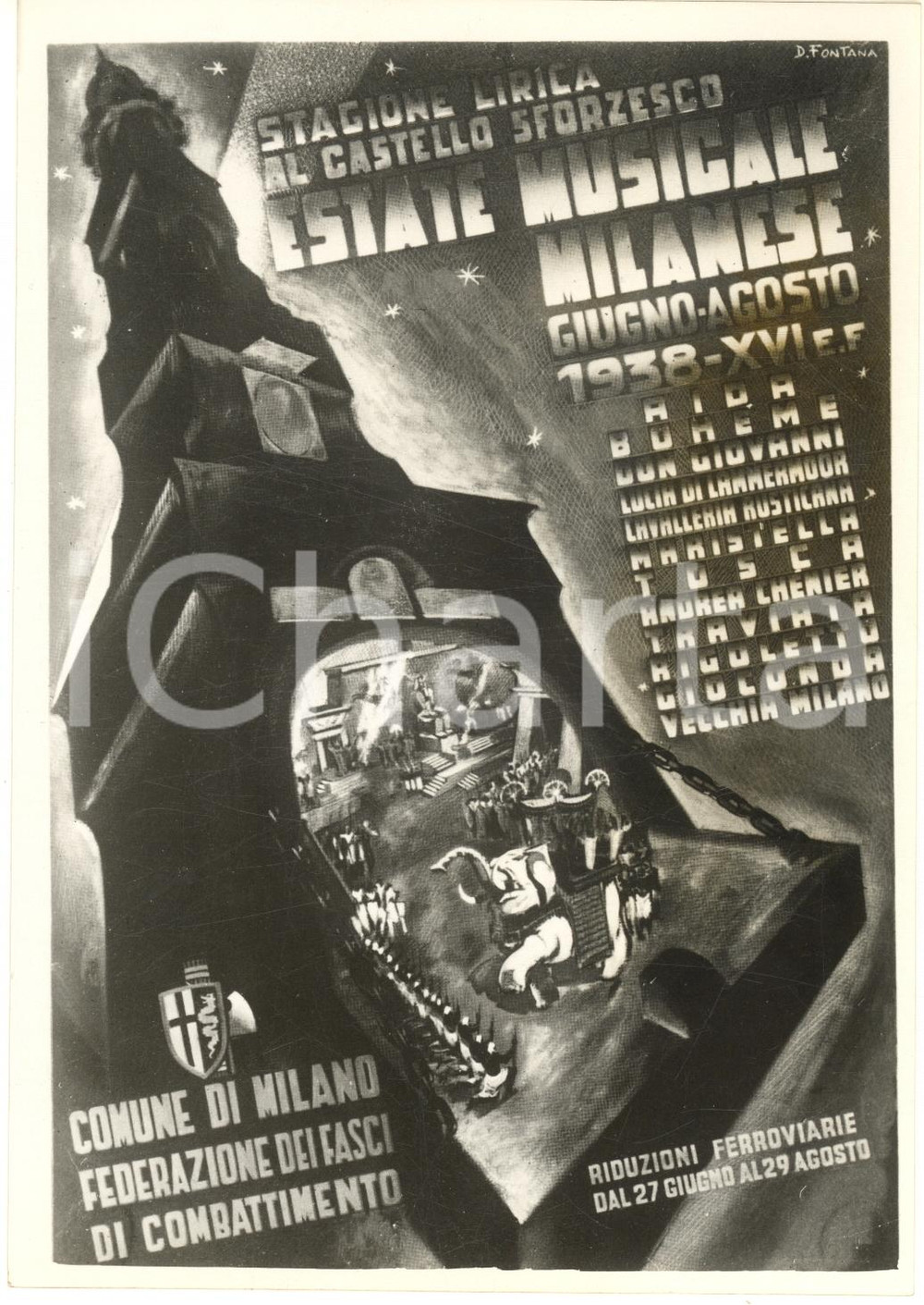 Fotografia d epoca originale 1938 MILANO Estate musicale al Castello Sforzesco  Foto coeva manifesto 13x18 1