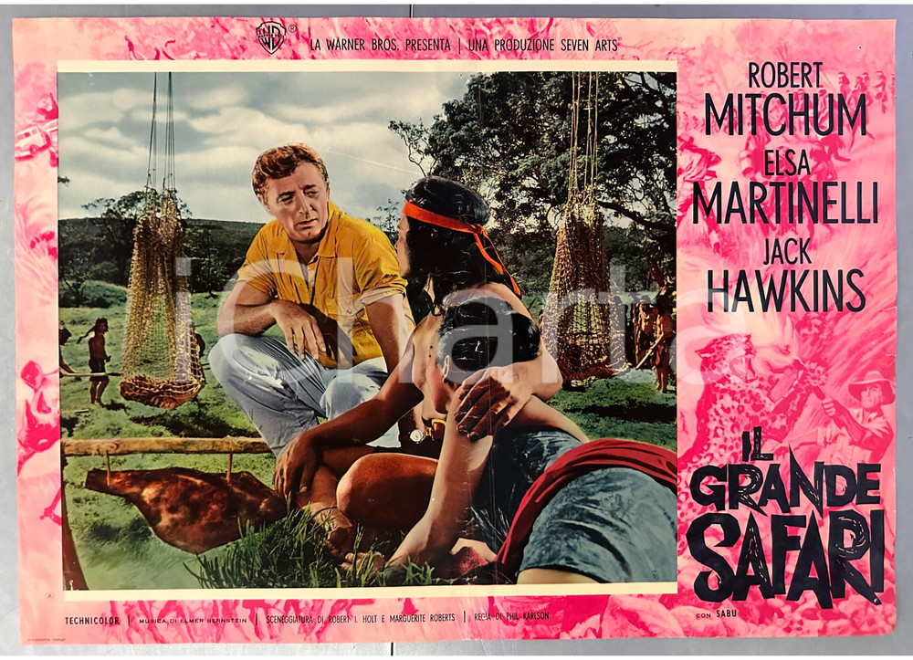 Materiale cinematografico d’epoca 1963 Phil KARLSON Il grande safari Robert MITCHUM Elsa MARTINELLI  Fotobusta 1