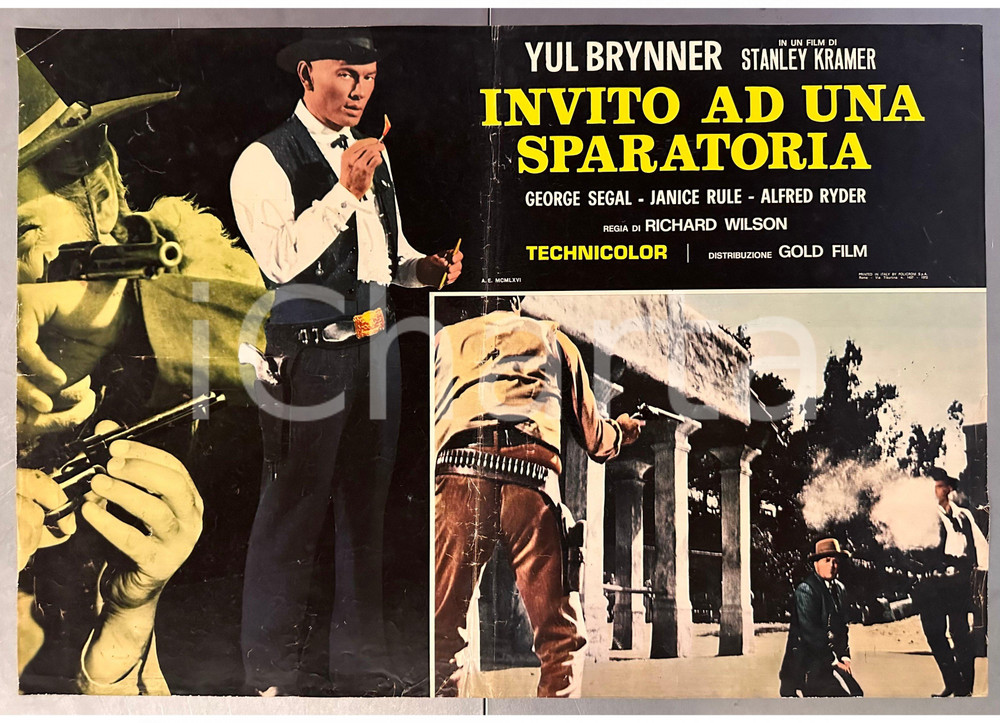 Materiale cinematografico d’epoca 1964 Yul BRYNNER Invito ad una sparatoria Fotobusta poster WESTERN 66x46 cm 1