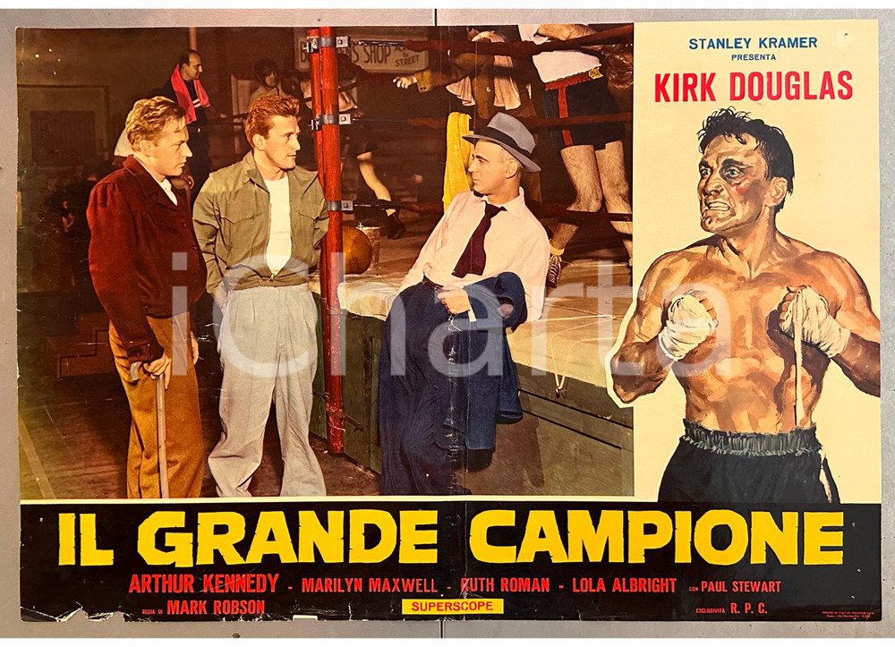 Materiale cinematografico d’epoca 1949 Kirk DOUGLAS Arthur KENNEDY Il grande campione  Fotobusta poster 6 1