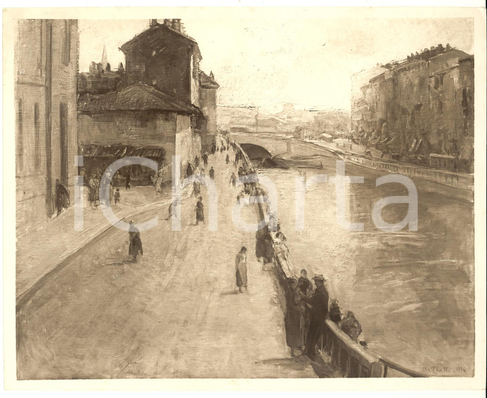 Fotografia d epoca originale 1925 MILANO Naviglio a Porta Ticinese  Foto quadro Antonio PIATTI  AUTOGRAFO 1