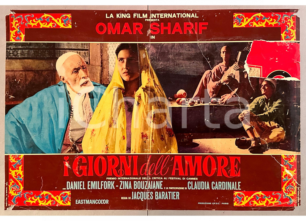 Materiale cinematografico d’epoca 1958 Omar SHARIF I giorni dell amore Fotobusta poster DANNEGGIATO 1