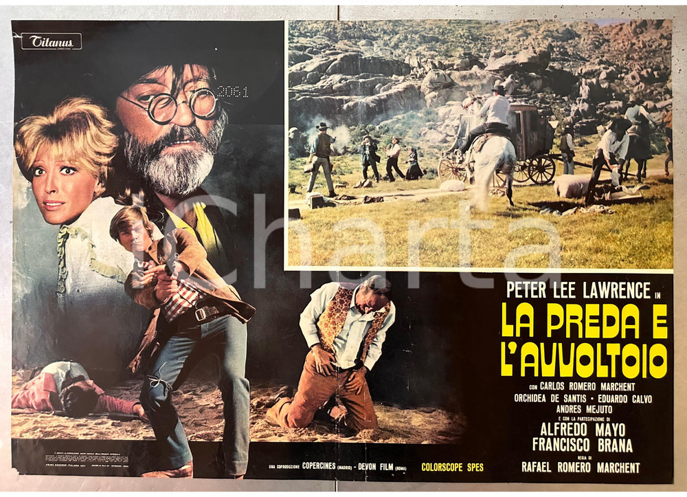 Materiale cinematografico d’epoca 1971 Peter Lee LAWRENCE La preda e l avvoltoio  Fotobusta poster WESTERN 1