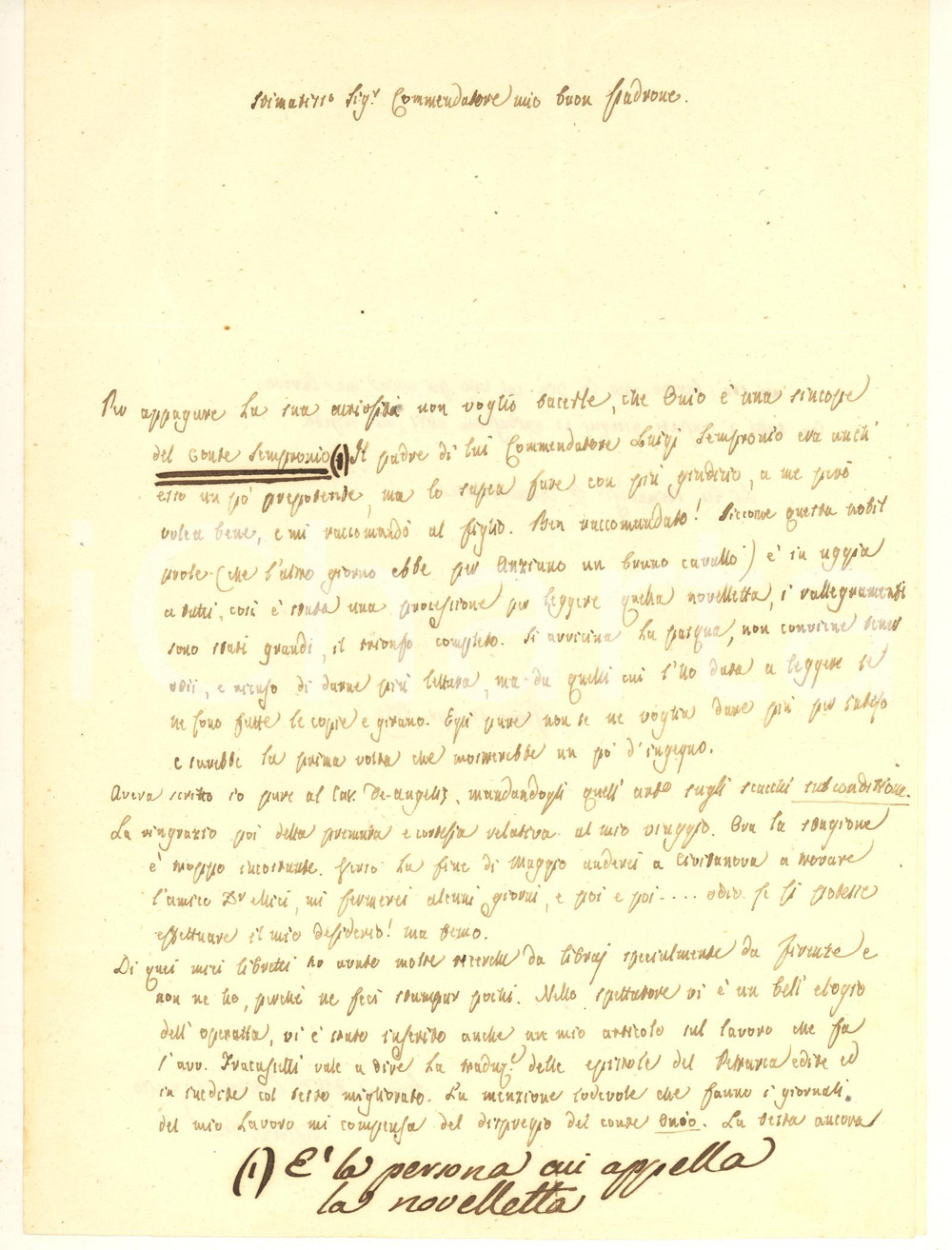 Autografo originale 1859 FERMO Zeffirino RE annuncia novelletta contro il conte Sempronio Autografo 1