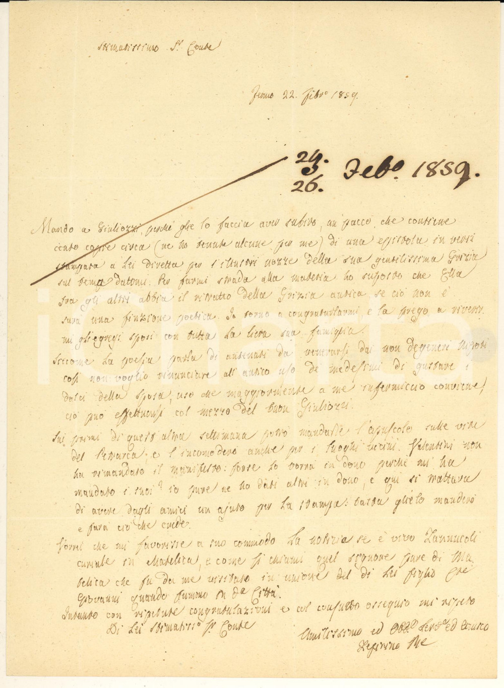 Autografo originale 1859 FERMO Zeffirino RE  Epistola nuziale e scritti sul Petrarca Autografo 1