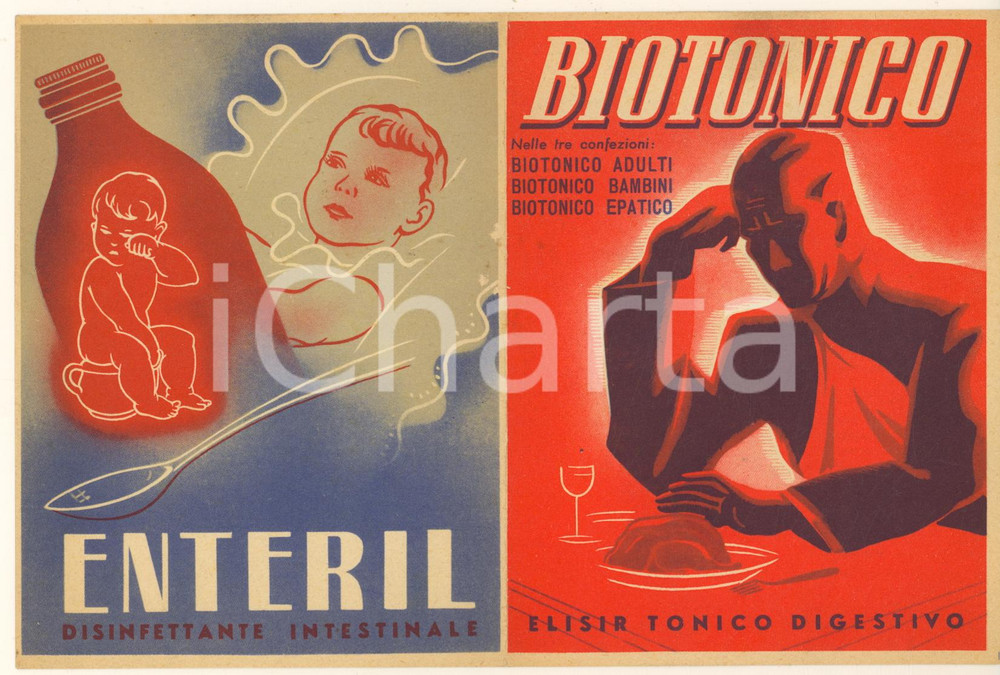 Materiale pubblicitario d’epoca 1948 MILANO FARMACEUTICA Dr. GUIDI  Biglietto pubblicitario ENTERIL BIOTONICO 1