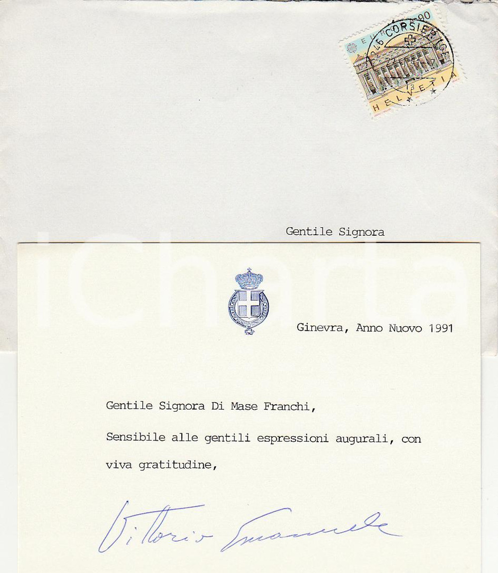 Autografo originale 1991 Vittorio Emanuele di SAVOIA  Autografo originale su cartoncino augurale 1