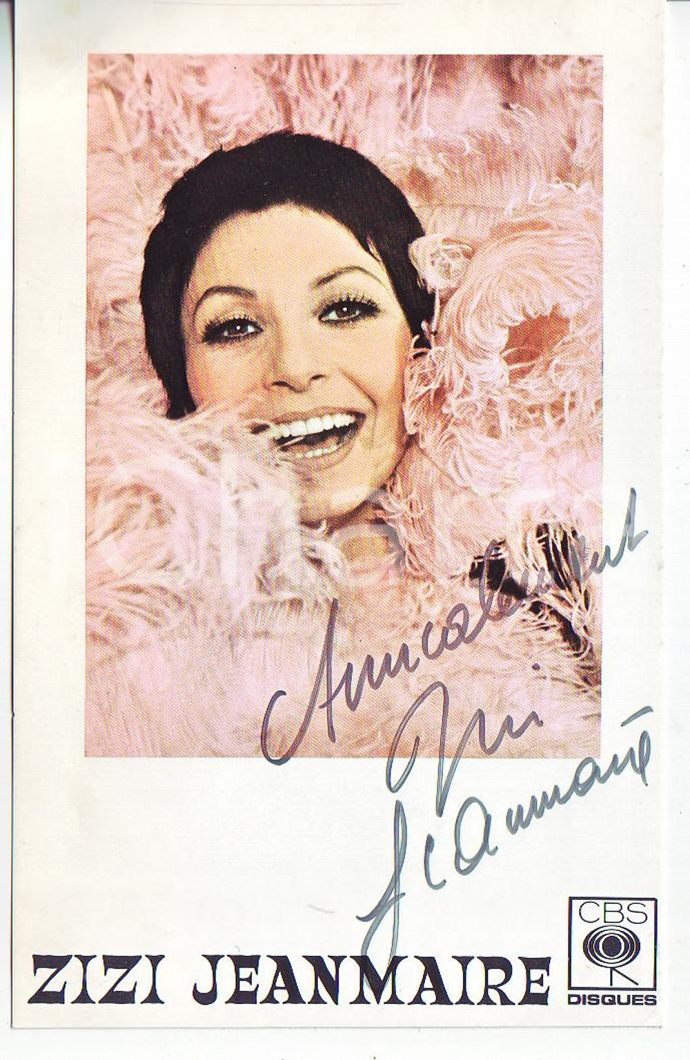 Autografo originale 1980ca Zizi JEANMAIRE Autografo originale su cartoncino d’epoca 1