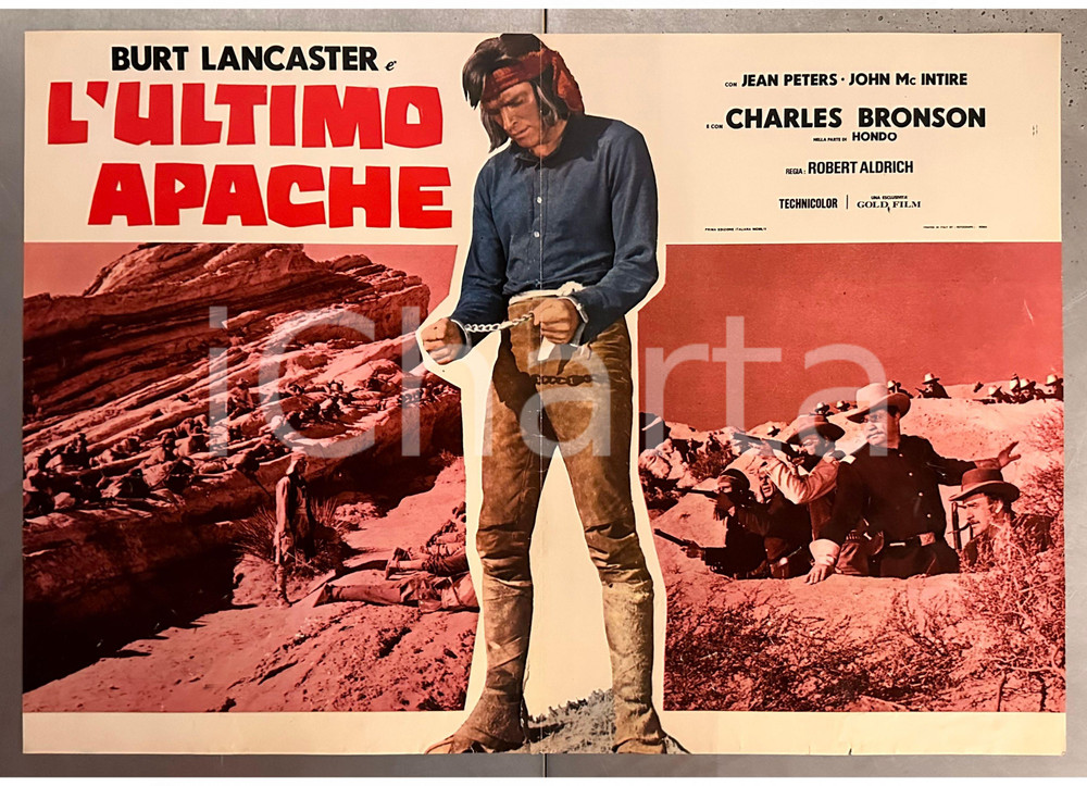Materiale cinematografico d’epoca 1954 Burt LANCASTER Charles BRONSON L ultimo Apache Fotobusta 68x48 cm 1