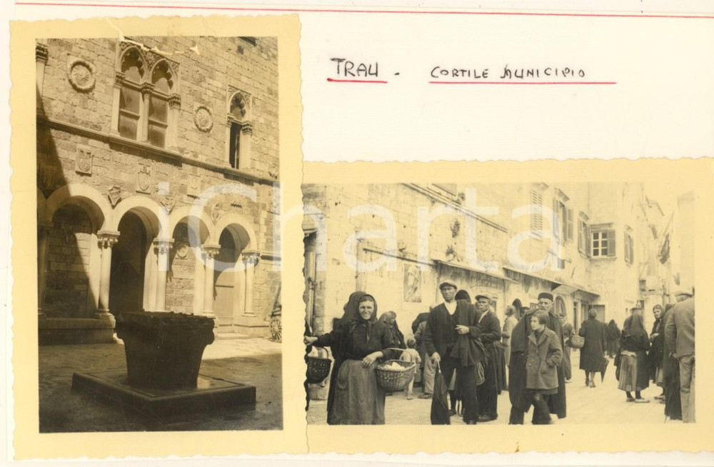 Fotografia d epoca originale 1941 WW2 TRAU  DALMAZIA ITALIANA Cortile Municipio  Popolazione Foto 1
