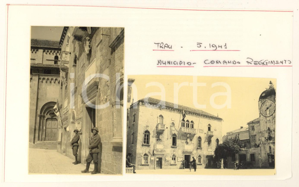 Fotografia d epoca originale Maggio 1941 WW2 TRAU  DALMAZIA ITALIANA Municipio  Comando Reggimento Foto 1