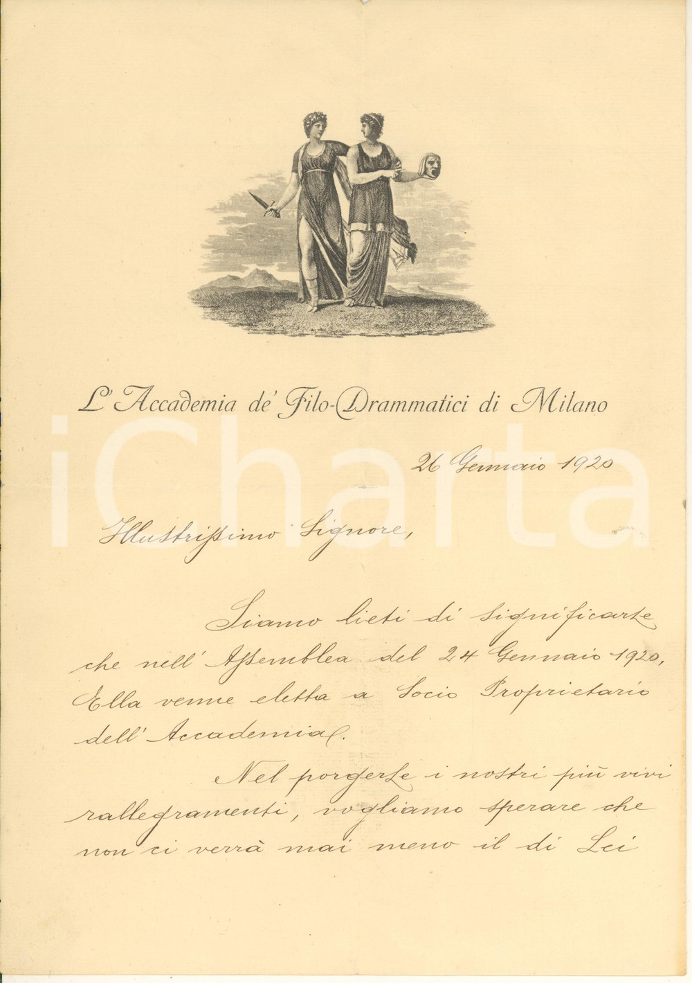 Autografo originale 1920 MILANO Accademia Filodrammatici  Lettera G. A. PRATI MOROSINI Autografo 1