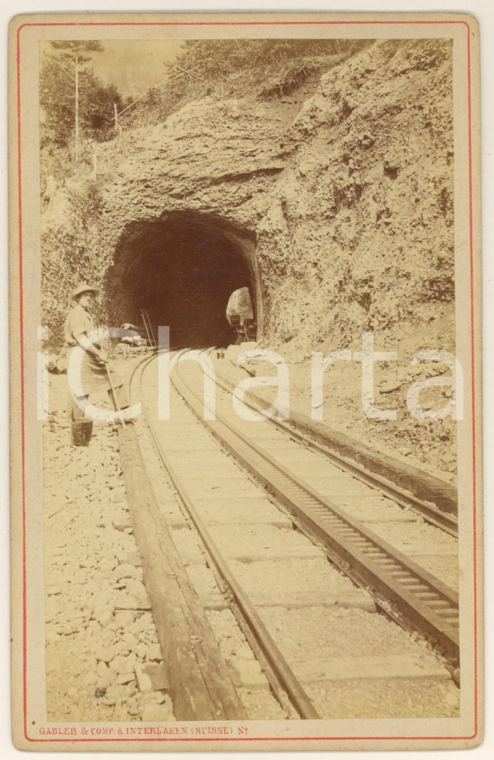 Fotografia d epoca originale 1900 ca SUISSE Chemin de fer du RIGI  Ouvrier Photo A. GABLER INTERLAKEN 1