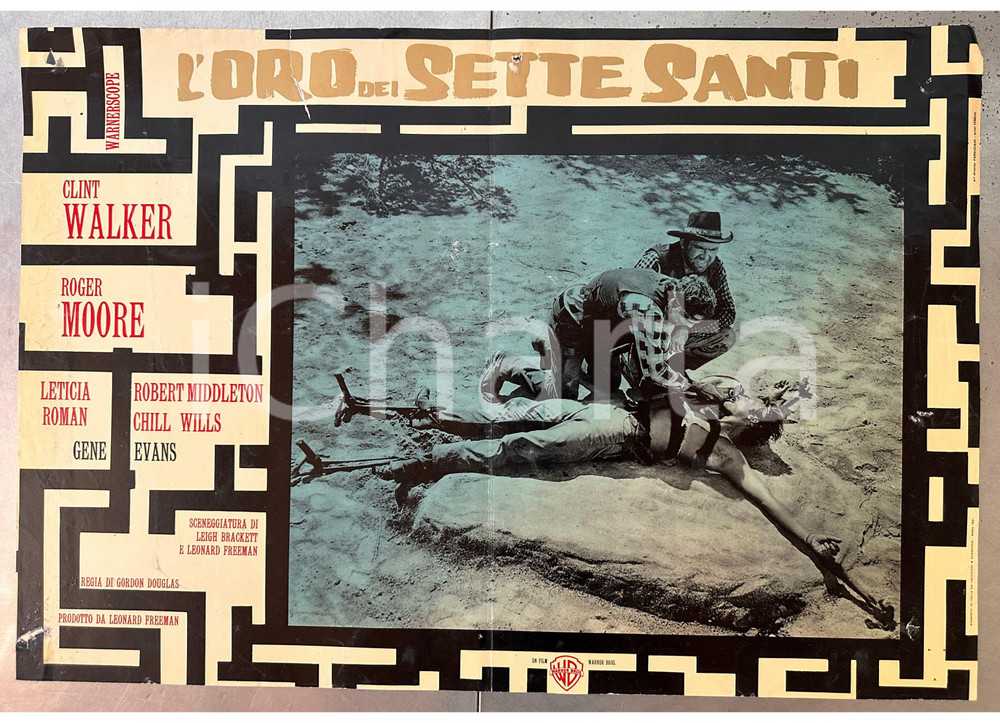 Materiale cinematografico d’epoca 1961 Clint WALKER Roger MOORE L oro dei sette santi Fotobusta poster WESTERN 1
