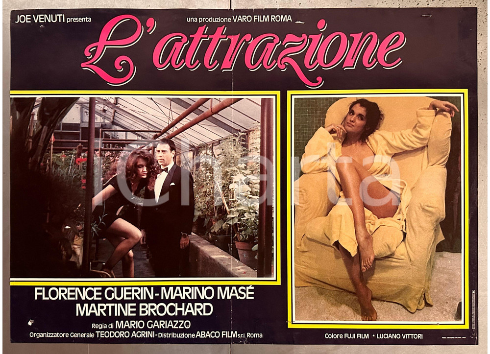 Materiale cinematografico d’epoca 1987 Florence GUERIN Marino MASE  L attrazione Fotobusta poster 65x45 cm 1