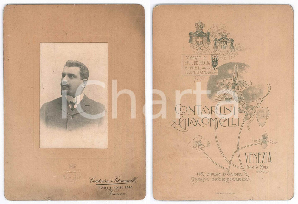 Fotografia d epoca originale 1900 ca VENEZIA Ritratto maschile  Busto Foto CONTARINI & GIACOMELLI CDV 1