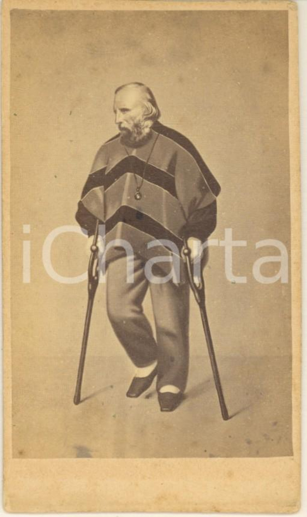 Fotografia d epoca originale 1870 ca RISORGIMENTO Giuseppe GARIBALDI ferito in Aspromonte 1862 Foto CDV 1