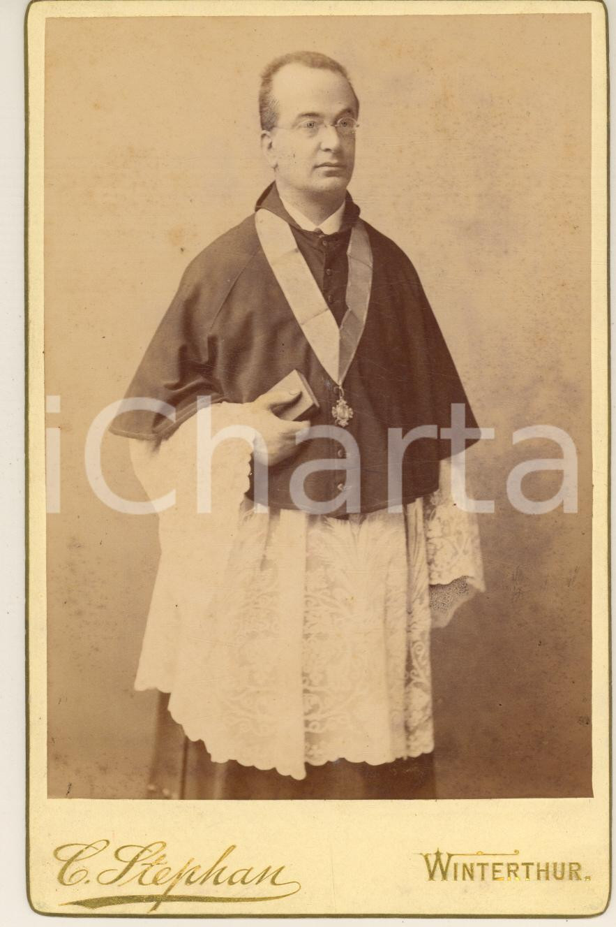 Fotografia d epoca originale 1890 ca WINTERTHUR SVIZZERA Sacerdote H. LORETZ  Ritratto Foto C. STEPHAN 1