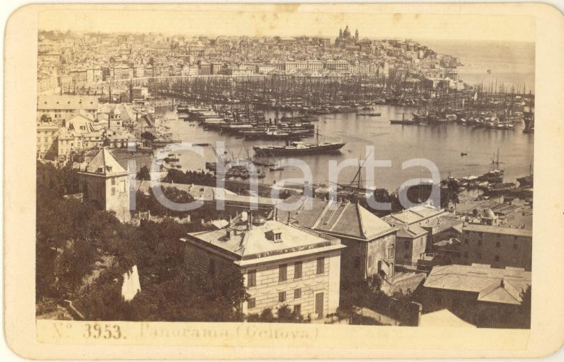 Fotografia d epoca originale 1865 ca GENOVA Panorama con il porto  Foto CDV Georges SOMMER n° 3953 1