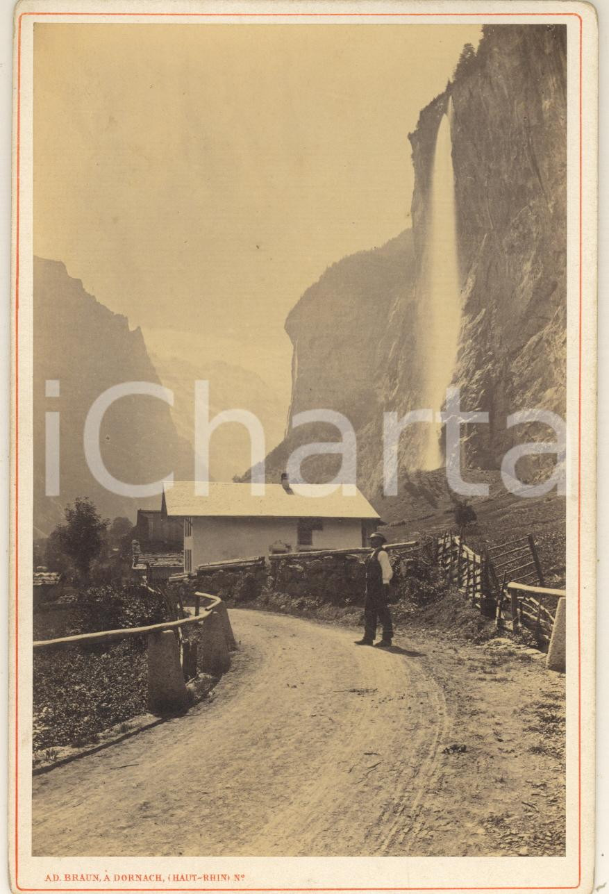 Fotografia d epoca originale 1900 ca SUISSE Lauterbrunnen et le Staubbach Photo Ad. BRAUN n° 288 ANIMATED 1