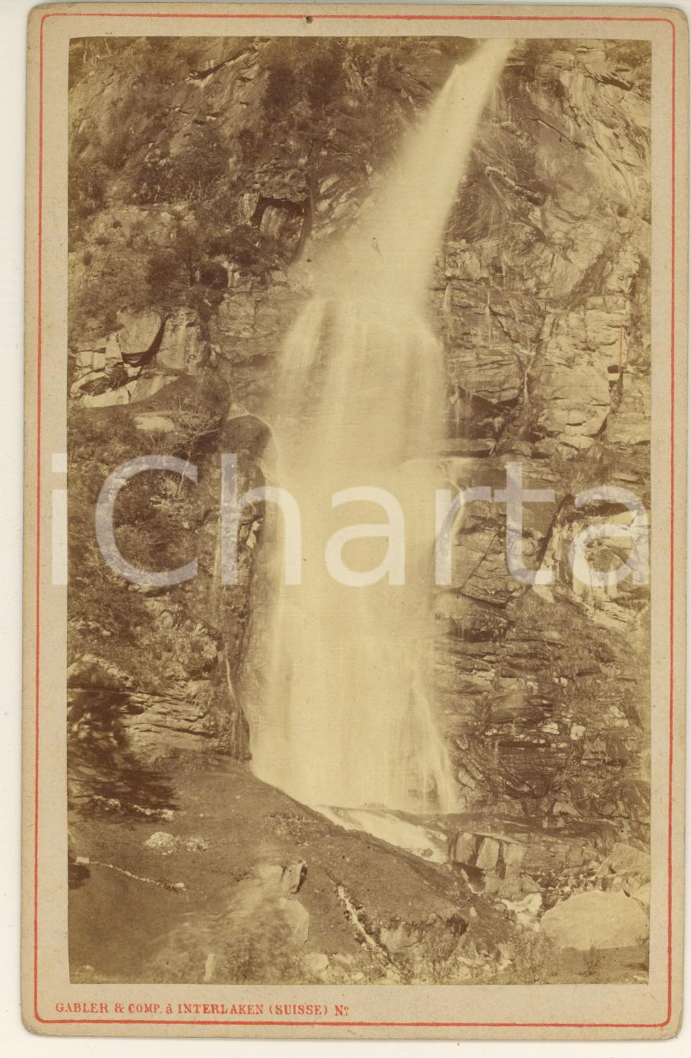 Fotografia d epoca originale 1900 ca MADESIMO SO Cascata del Groppera Foto A. GABLER INTERLAKEN 1
