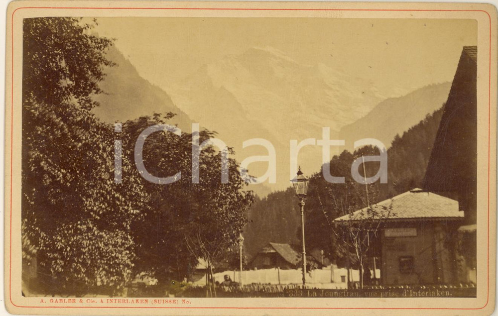 Fotografia d epoca originale 1900 ca SUISSE Monte JUNGFRAU   Veduta da Interlaken Foto A. GABLER 1