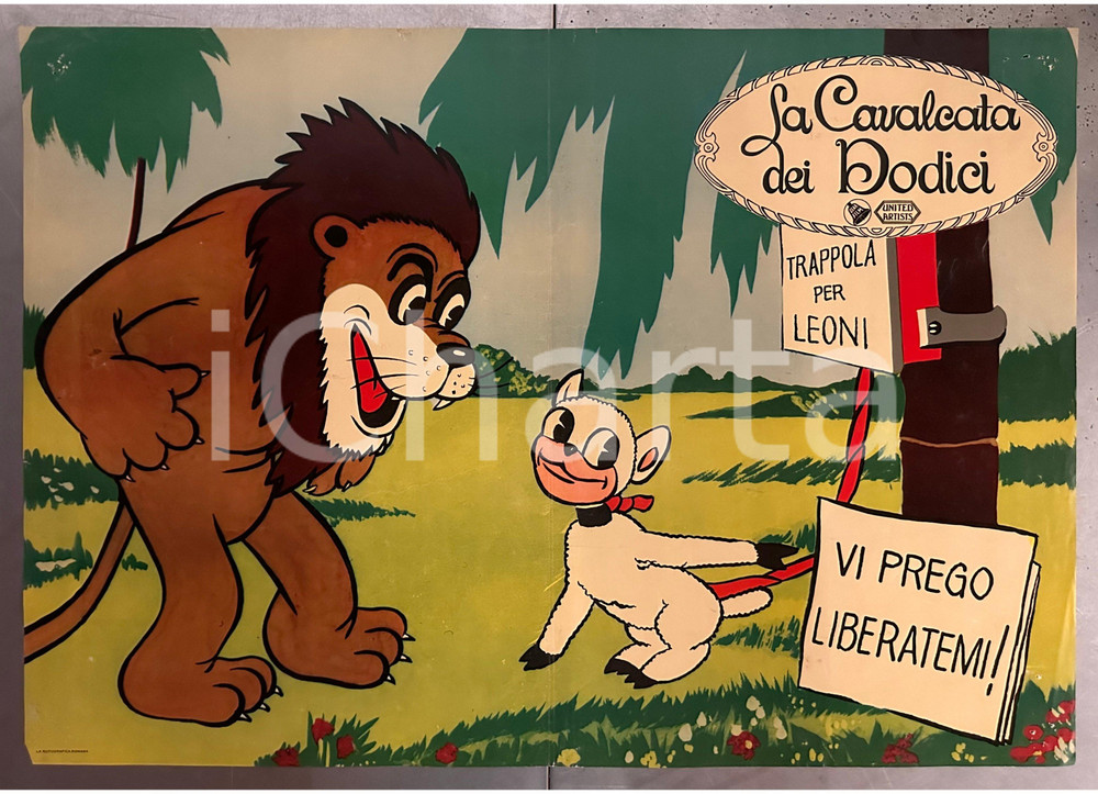 Materiale cinematografico d’epoca 1961 ANIMAZIONE  LOONEY TUNES La cavalcata dei dodici Fotobusta poster 67x47 1