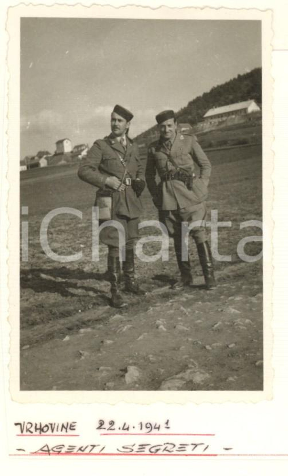 Fotografia d epoca originale Aprile 1941 WW2 VRHOVINE CROAZIA Agenti segreti italiani Foto 6x9 cm 1