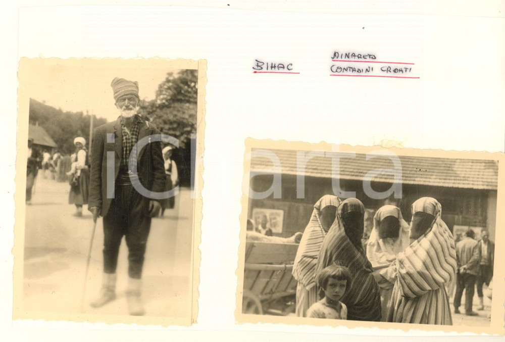 Fotografia d epoca originale 1941 WW2 BIHAC BOSNIA Contadino  Donne musulmane Foto COSTUME 9x6 cm 1