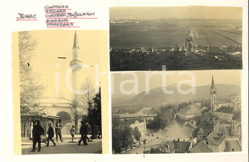 Fotografia d epoca originale 1941 WW2 BIHAC BOSNIA Veduta  Cimitero musulmano e moschea Foto 9x6 cm 1