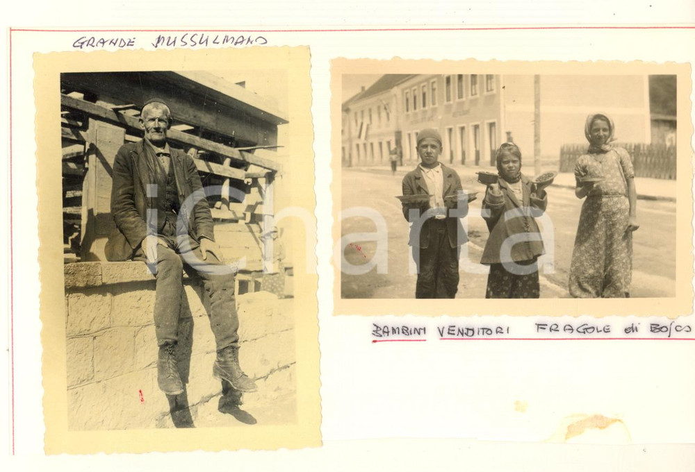 Fotografia d epoca originale 1941 WW2 KLJUC BOSNIA Anziano musulmano  Bambini venditori di fragole Foto 1