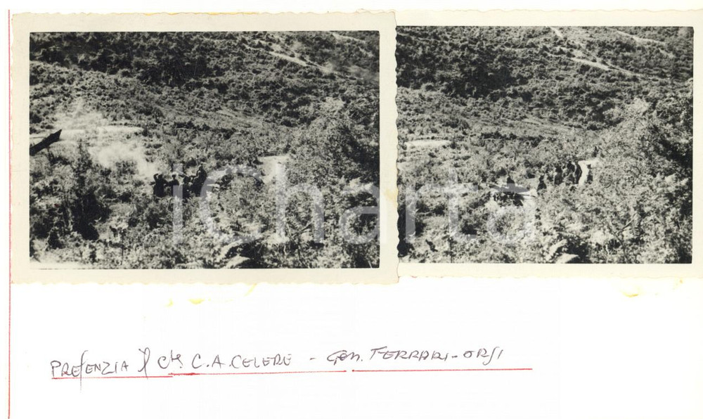 Fotografia d epoca originale 1941 WW2 KLJUC BOSNIA Osservatorio di tiro  Gen. FERRARIORSI Foto 9x6 cm 1