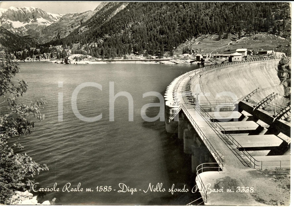 Cartolina originale da collezione 1953 CERESOLE REALE TO Veduta della diga e Punta BASEI Cartolina FG VG 1