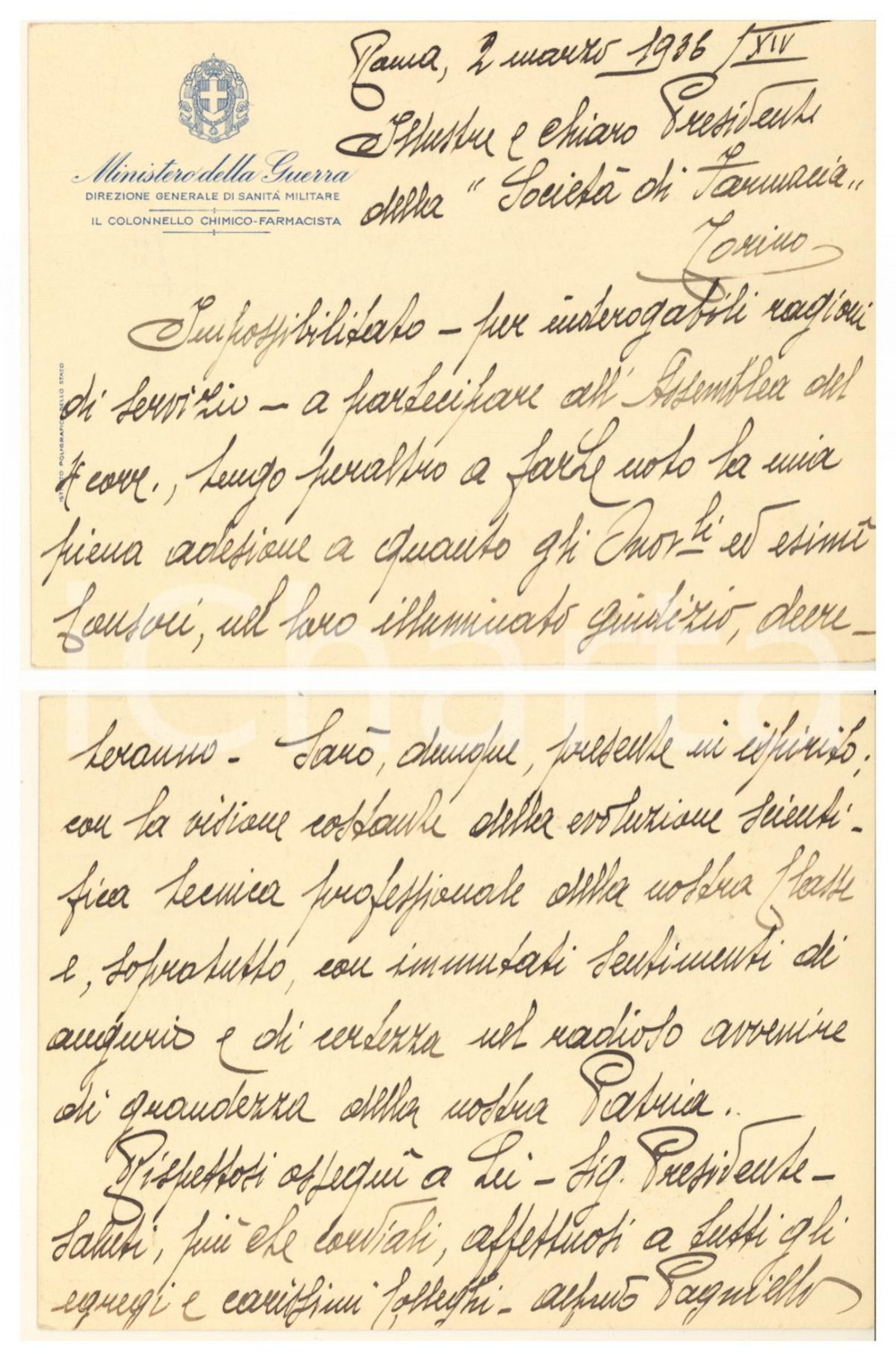 Autografo originale 1936 ROMA Sanità Militare  Alfredo PAGNIELLO chimicofarmacista Autografo 1