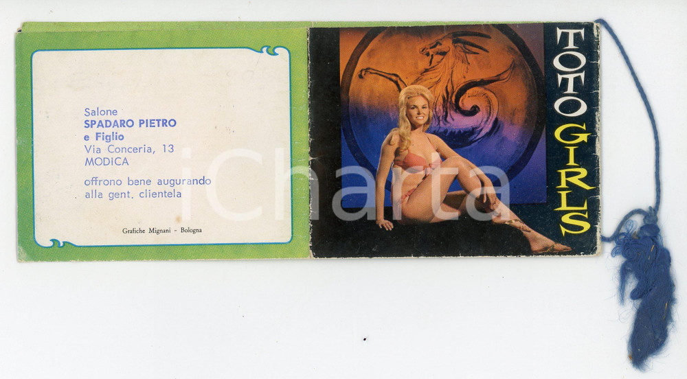 Oggetto da collezione cartaceo 1970 ca MODICA Salone Pietro SPADARO Calendarietto da barbiere TOTOGIRLS 1