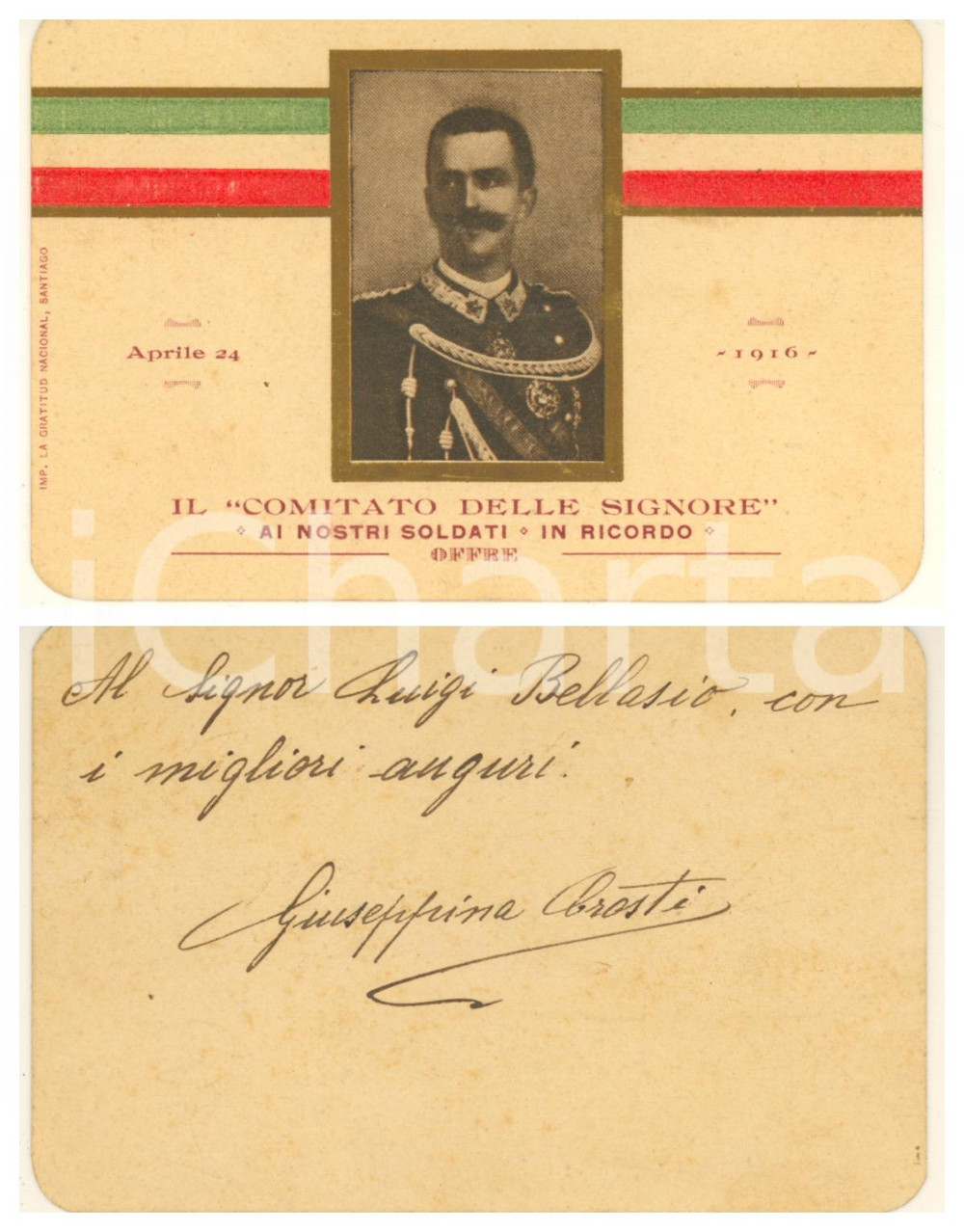 Autografo originale 1916 WW1 Biglietto Comitato delle Signore  Autografo Giuseppina CROSTI 1