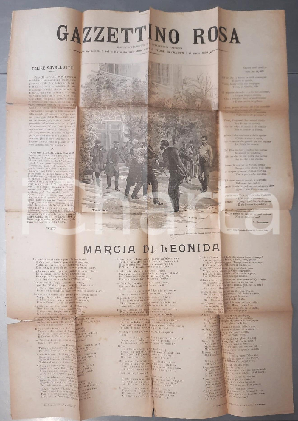 Libro, pubblicazione d epoca 1899 GAZZETTINO ROSA  1° Anniversario morte Cavallotti  Marcia di Leonida 1