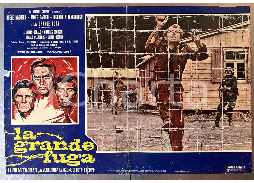 Materiale cinematografico d’epoca 1964 Steve McQUEEN James GARNER La grande fuga Fotobusta DANNEGGIATA 1