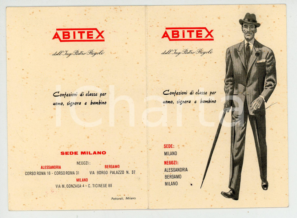 Oggetto da collezione cartaceo 1960 MILANO Vestiti ABITEX di PIetro RIGOLI Calendario tascabile OLIMPIADI Roma 1