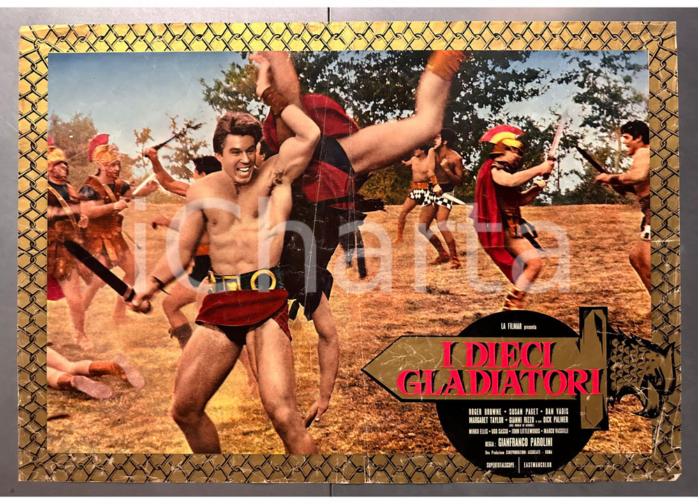Materiale cinematografico d’epoca 1963 Roger BROWNE Dan VADIS I dieci gladiatori Fotobusta poster 66x46 cm 1