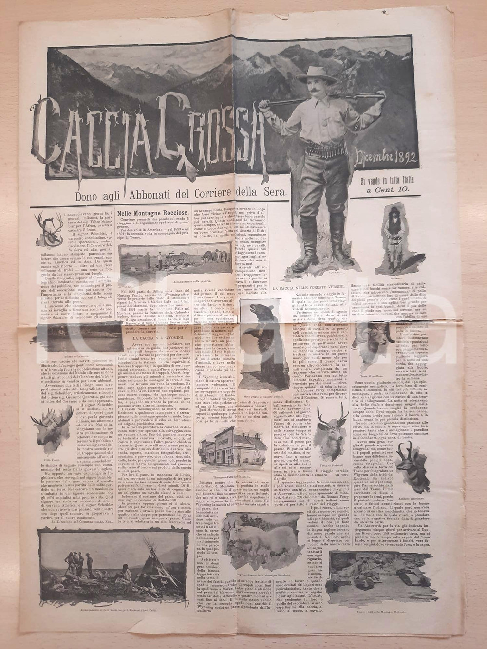 Giornale, rivista storica 1892 CACCIA GROSSA Felice SCHEIBLER nelle Montagne Rocciose DANNEGGIATO 1