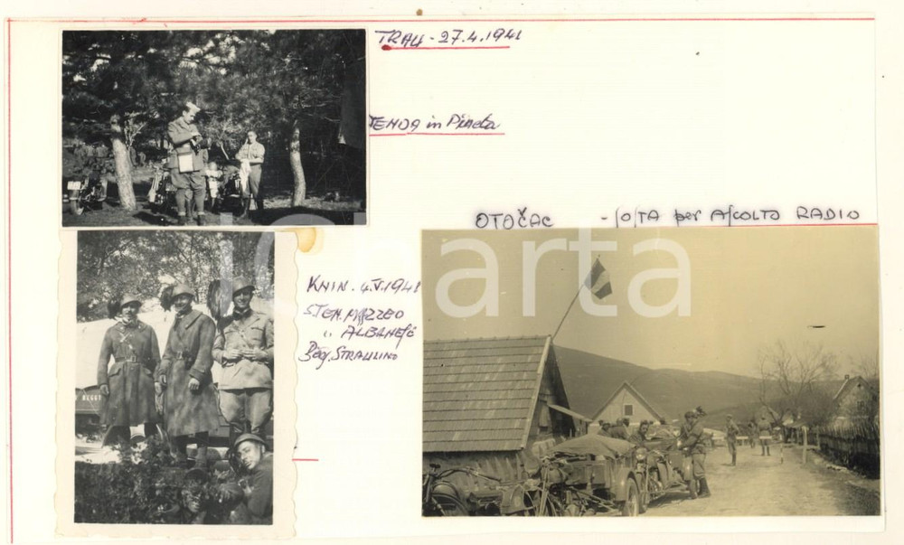 Fotografia d epoca originale 1942 WW2 OTOCAC CROAZIA Truppe italiane in ascolto radio  TRAU  Tenda in pineta 1