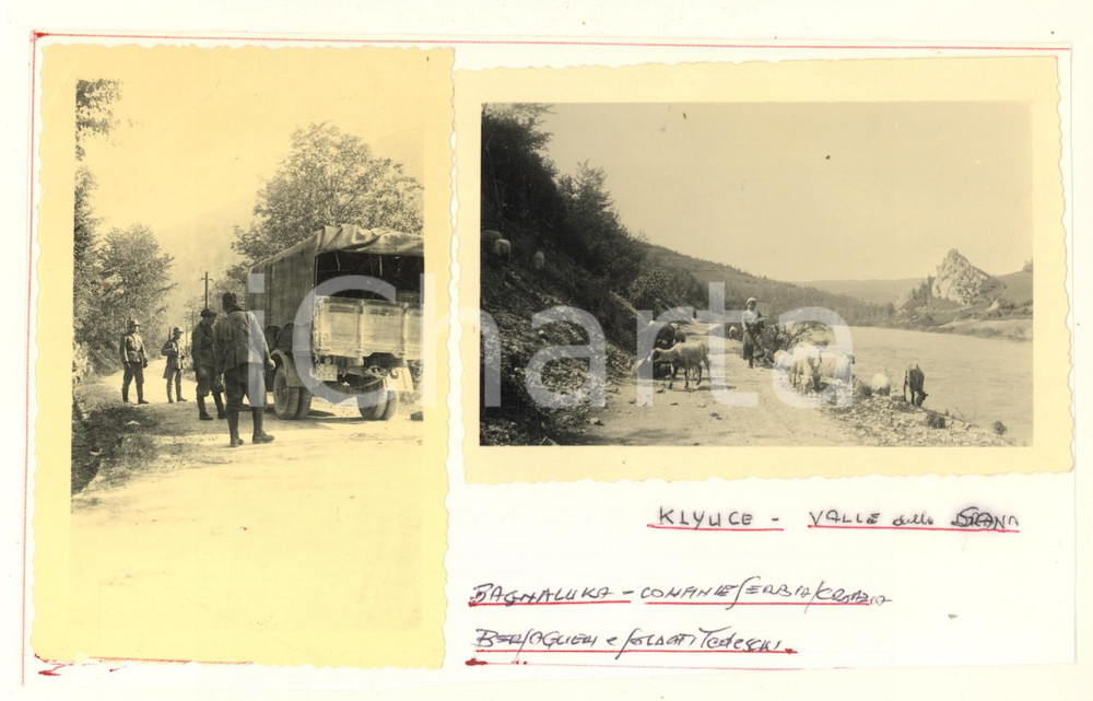 Fotografia d epoca originale 1941 WW2 BANJA LUKA Bersaglieri al confine  KLJUC Pastorella al fiume Foto 1