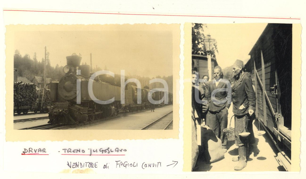 Fotografia d epoca originale 1941 WW2 DRVAR BOSNIA Treno jugoslavo  Venditore di fagioli 2 Foto 1