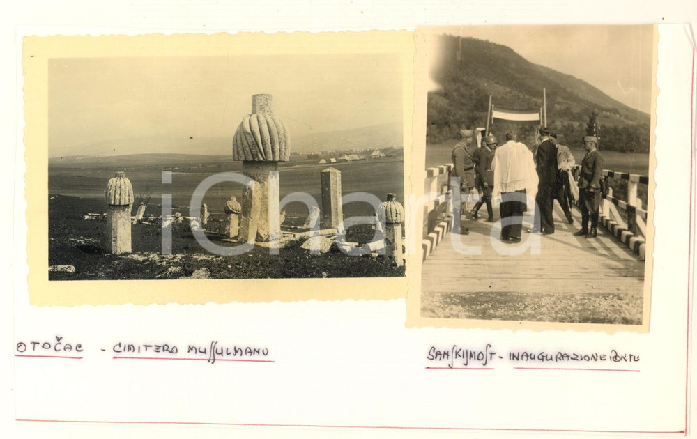 Fotografia d epoca originale 1941 WW2 SANSKI MOST Inaugurazione ponte  OTOCAC Cimitero musulmano Foto 1